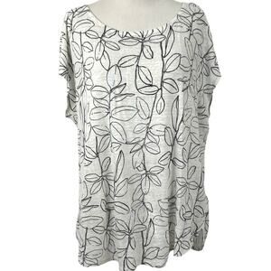 Cynthia Rowley Women Linen T-shirt Size XL Casual Short Sleeve White Coastal